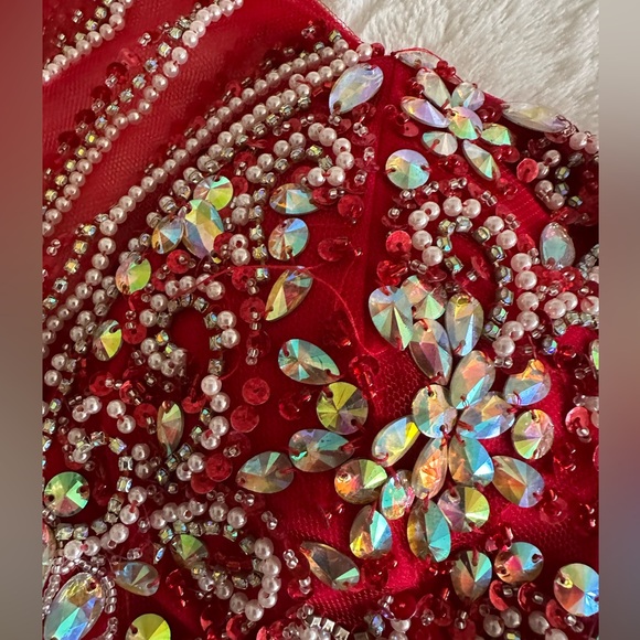 Red two piece beaded homecoming formal dress - Picture 4 of 16